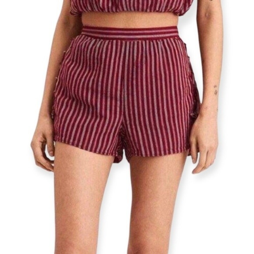 American Eagle Red Striped High Rise Side Tie Shorts